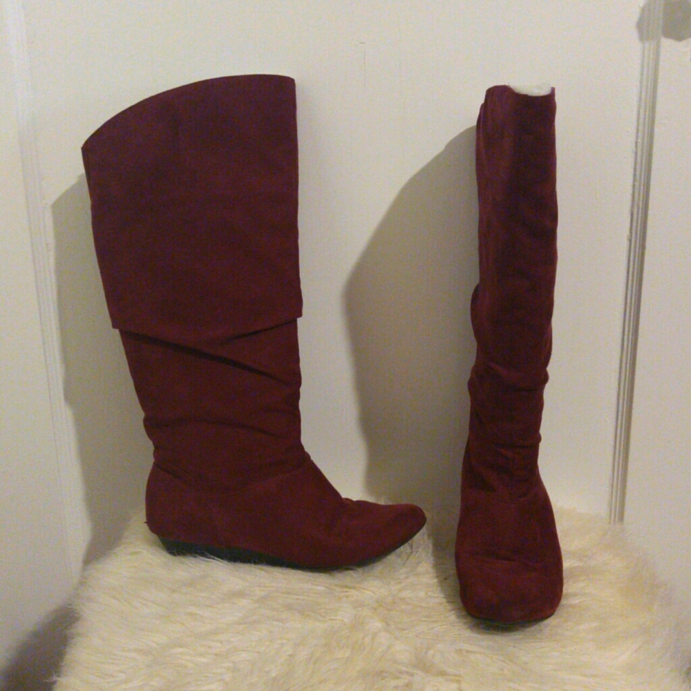 a.n.a. Kat berry suede wedge heel boots size 6